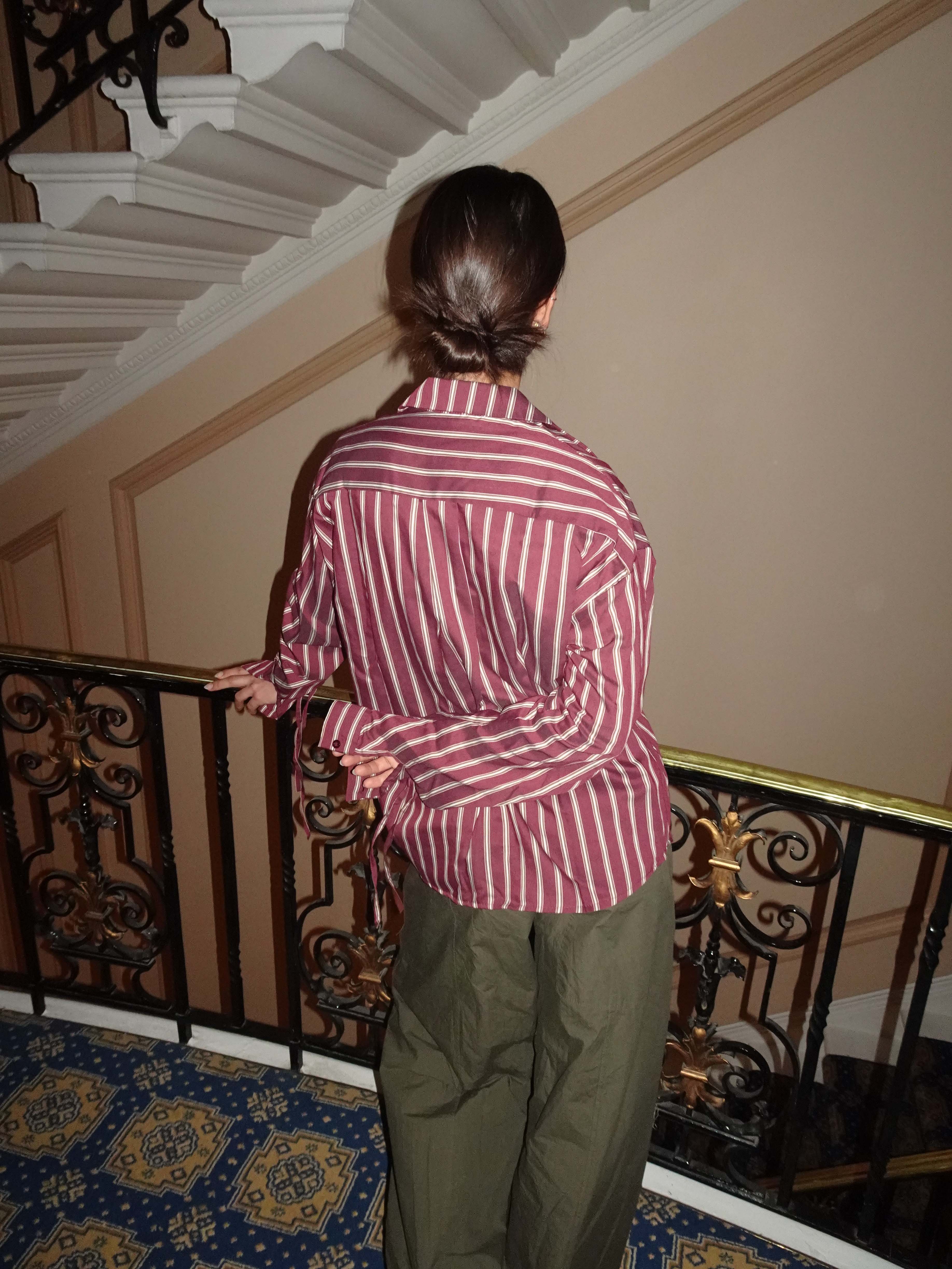 Sabina skjorte med striber - Burgundy/beige - Image 7