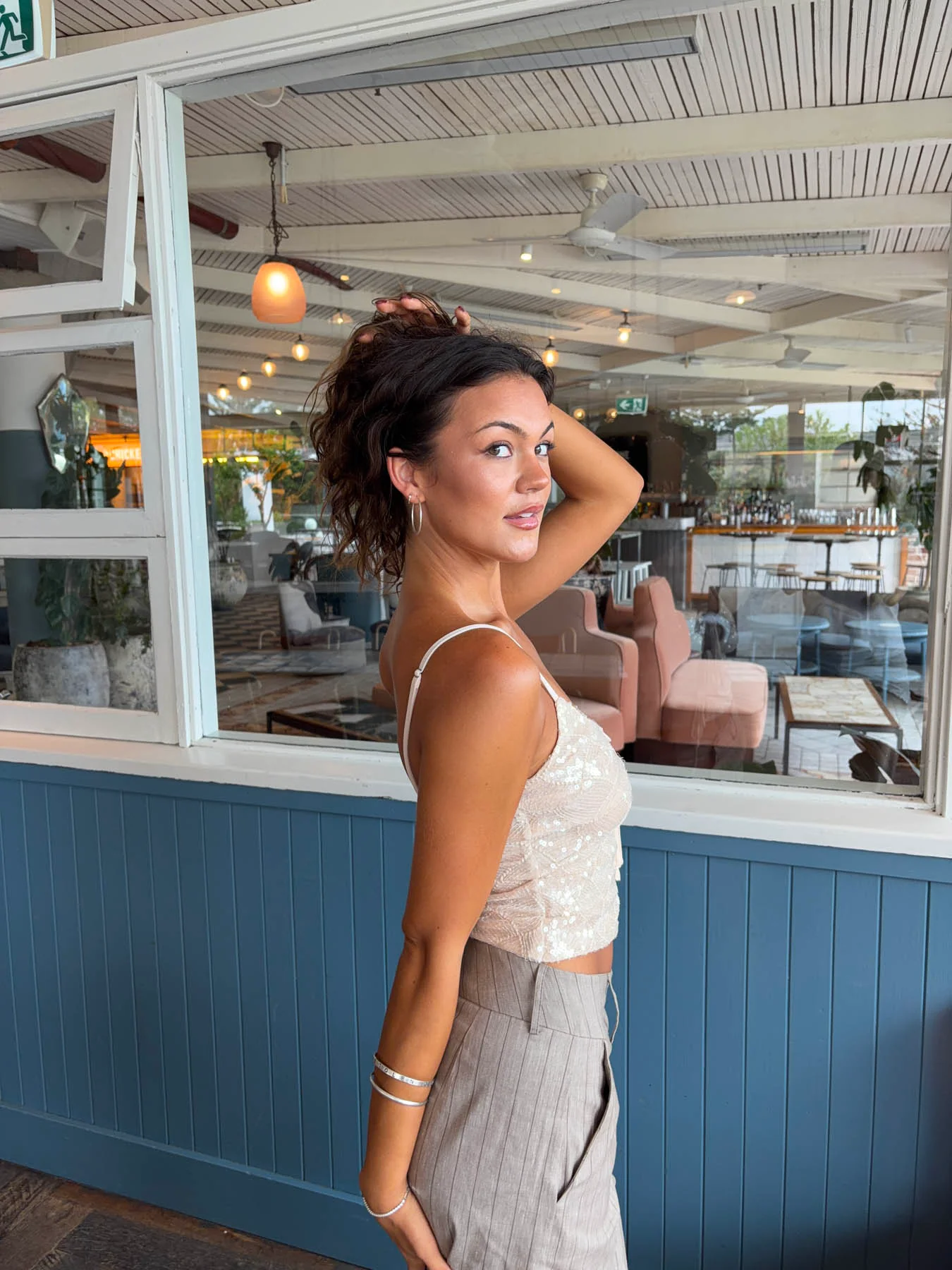 Elvira top med palietter - Beige - Image 9