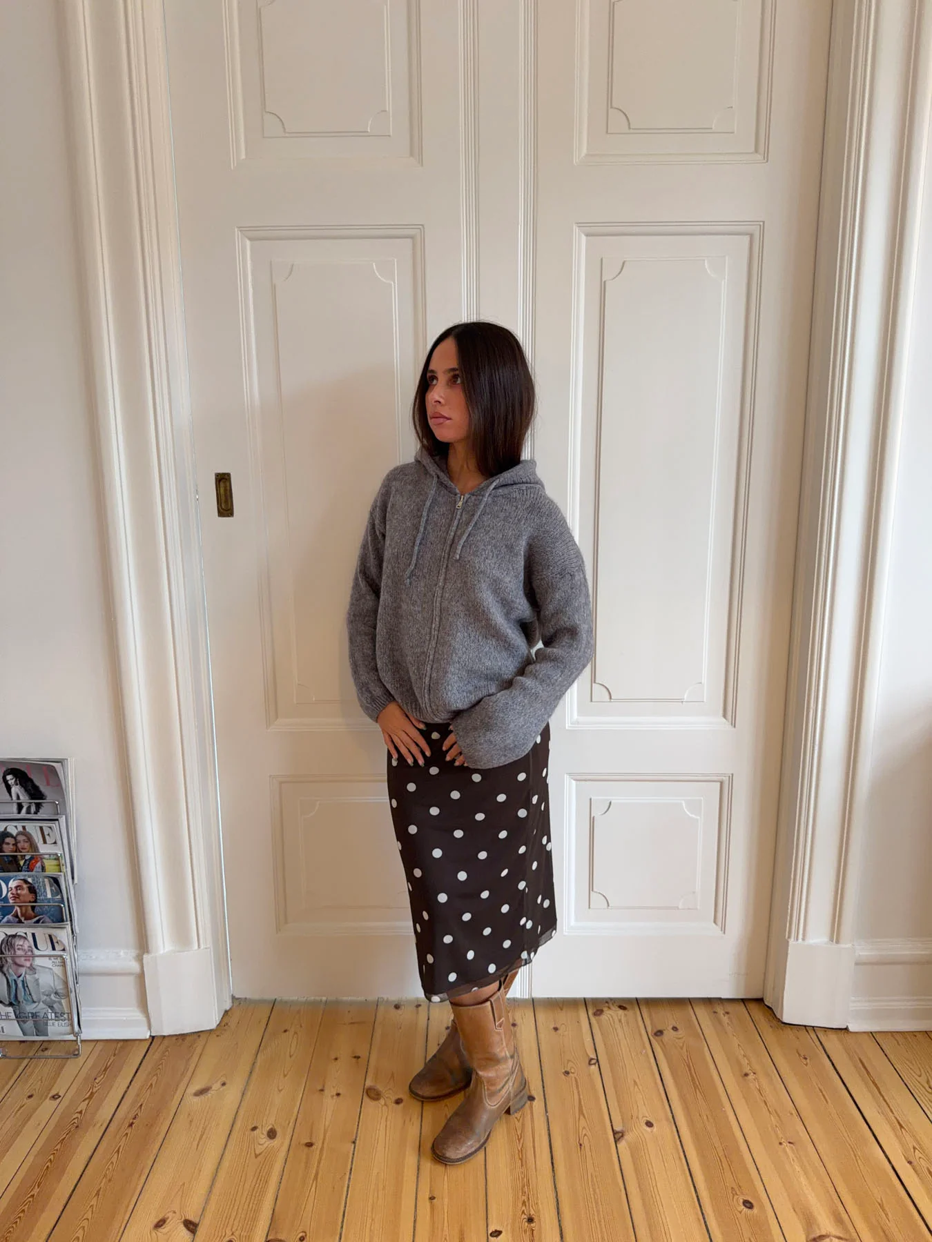 Gregina hoodie med zip i strik - Grå - Image 13