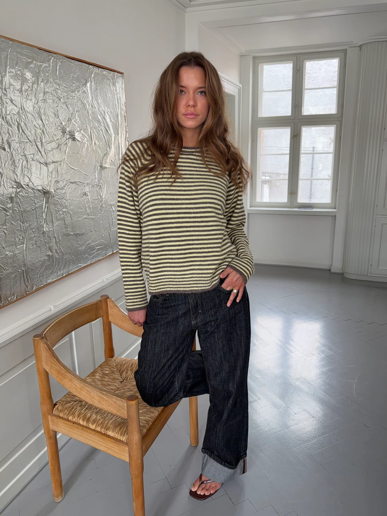 Lulanna striktrøje med striber - Gul/brun - Image 2