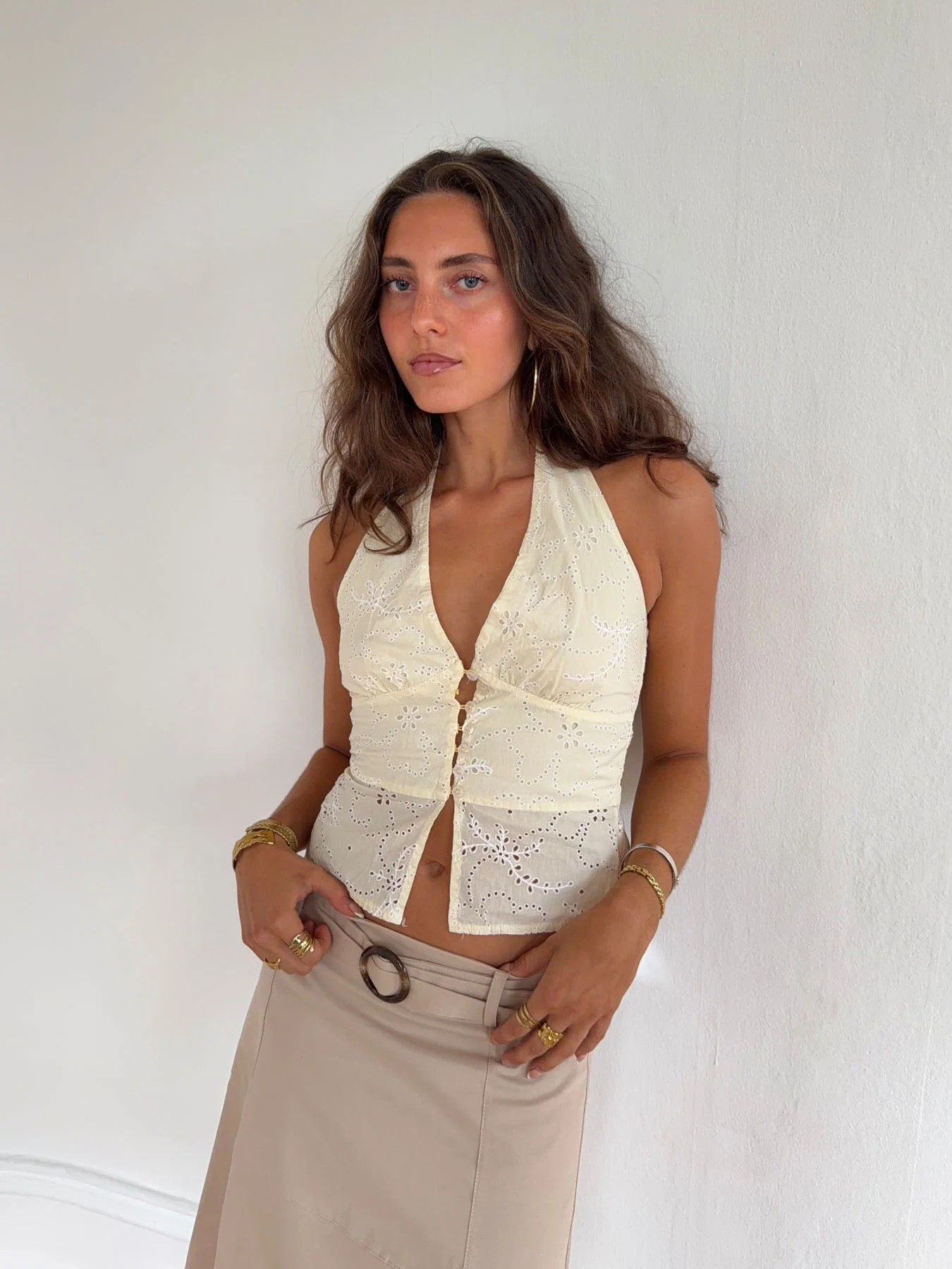 Aisha top i brodering - Lysegul - Image 3