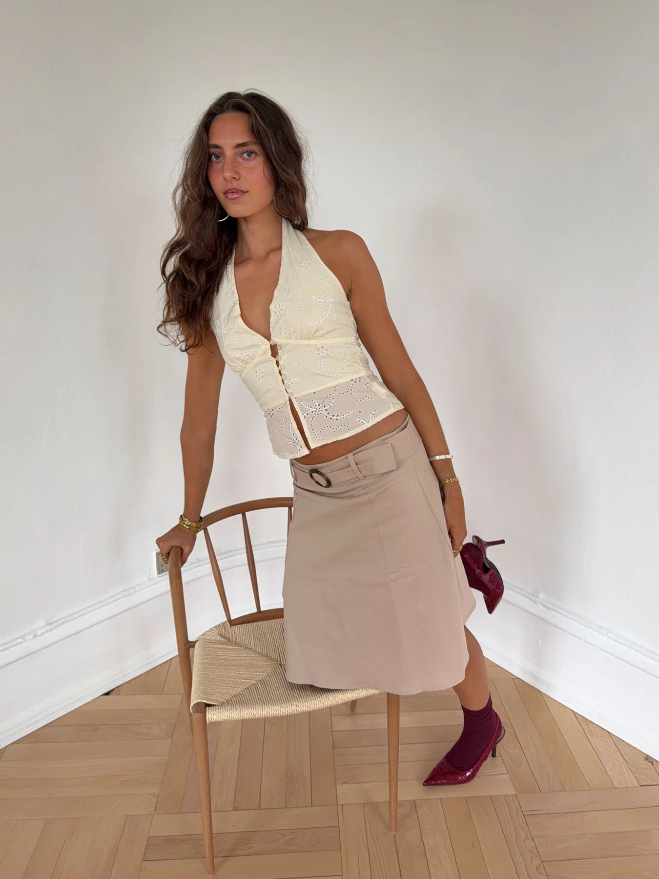 Aisha top i brodering - Lysegul - Image 4
