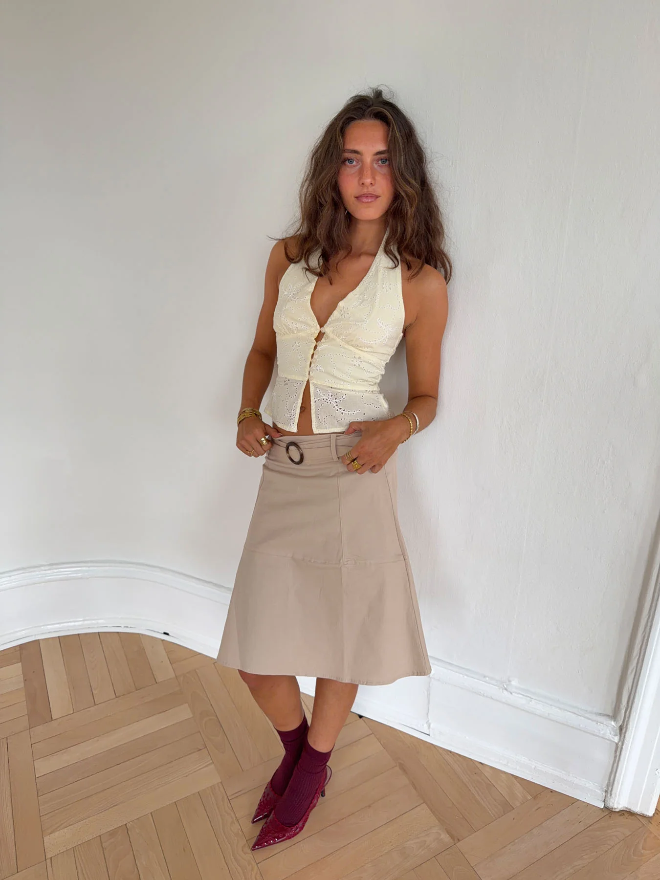 Aisha top i brodering - Lysegul - Image 7