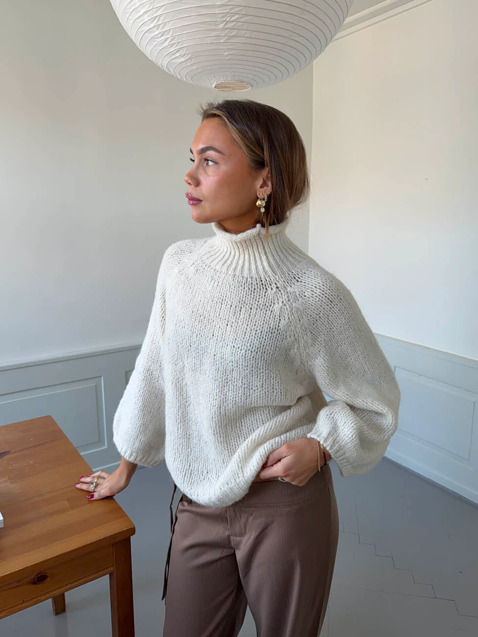 Aire striktrøje med turtleneck - Off white - Image 6