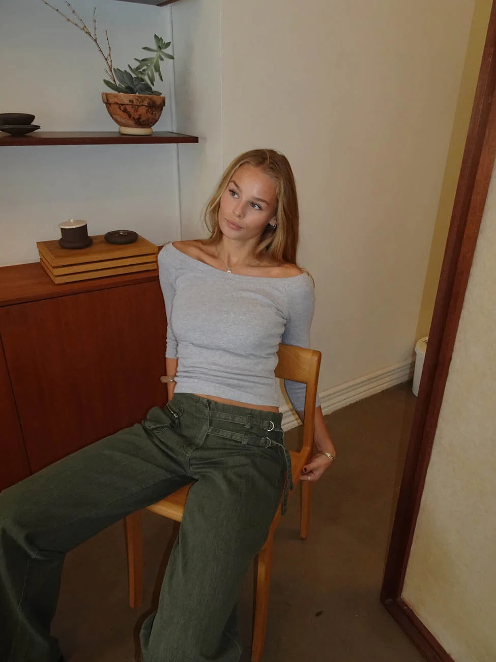 Sisivilia bluse med trekvartærmer - Lysegrå - Image 7